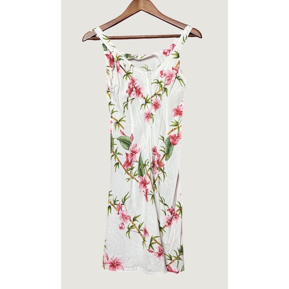 Puanani Floral Sheath Dress Women Small White Pink Excellent Hawaii Resortwear